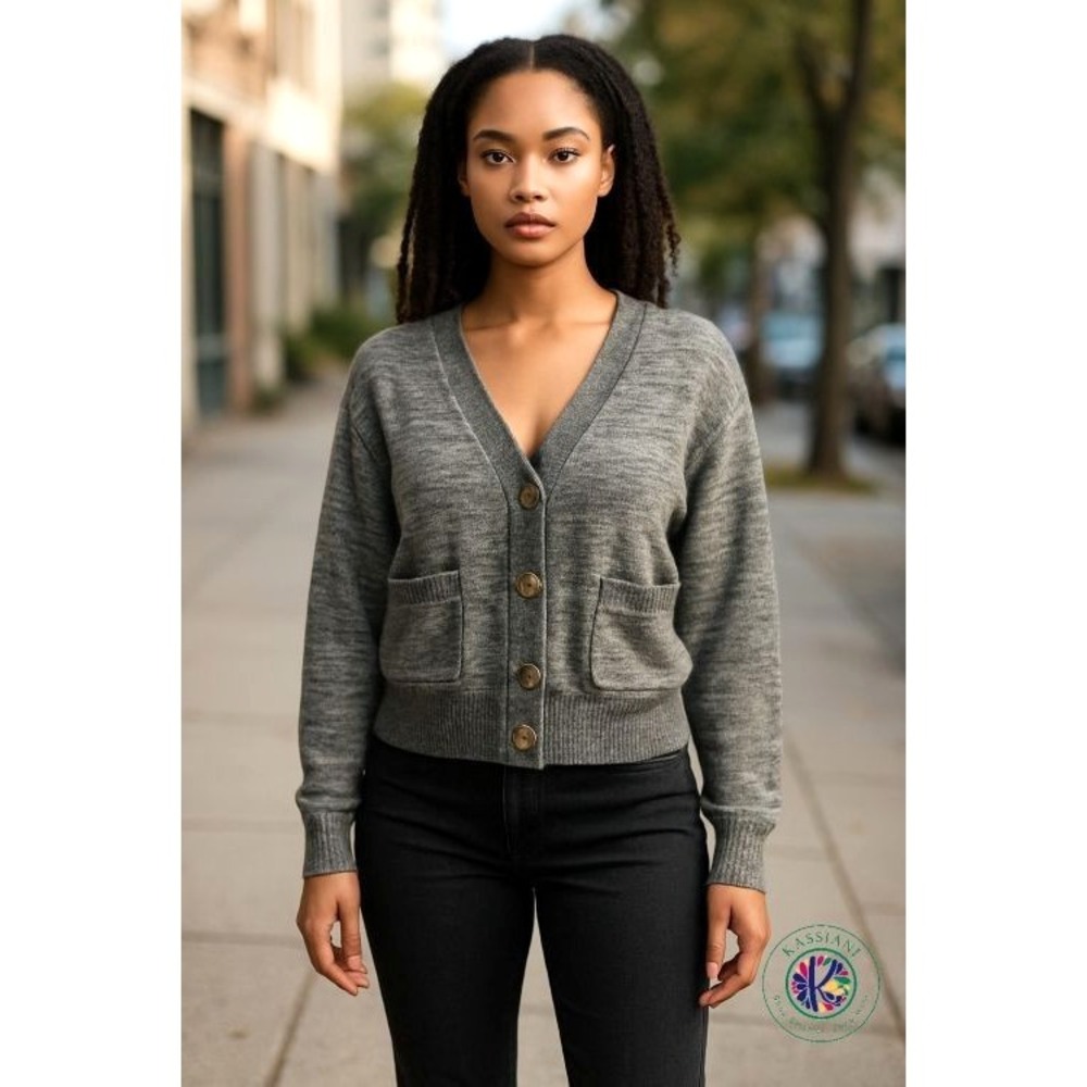 Almost Famous Cropped Open Front Cardigan – Gray XL | Cozy Long Sleeves + Pocket